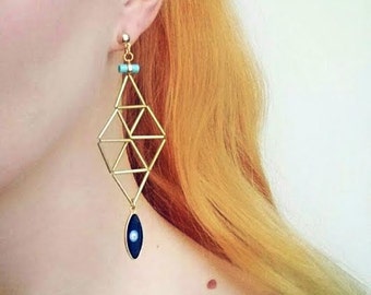 Evil Eye Earrings, Long Geometric Statement Earrings, Rhombus Himmeli Jewelry, Evil Eye Jewelry