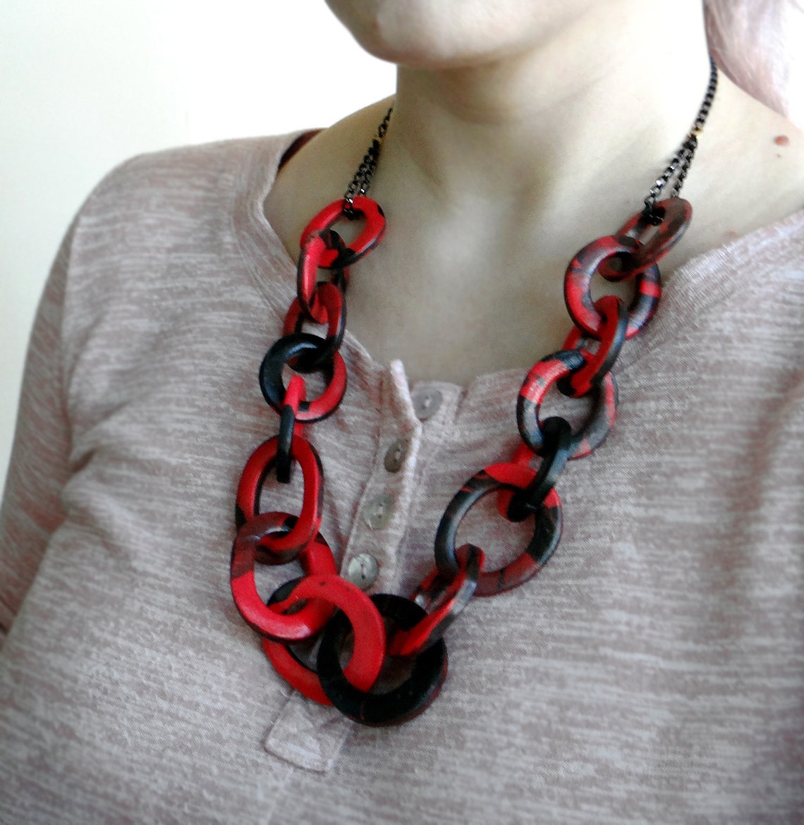 Red and Black Chain Necklace, Chunky Link Statement Necklace, Iris ...