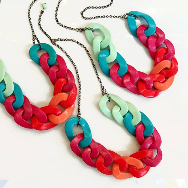 Chain Statement Necklace, Polymer Clay Necklace, Oversized Chain Link Necklace