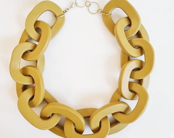 Honey Mustard Giga Chain, Huge Bottega Chain Necklace, Chain Link Statement Necklace Polymer Clay