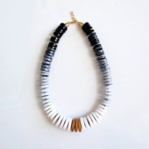 Chunky Statement Necklace, Black and White polymer Necklace, Modern Ombre Bib Necklace, Chunky Necklace image 3