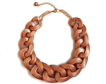 Rose Gold Chunky Link Necklace, Large Chain Statement Necklace, Copper Gold