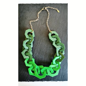 Green Geometric Link Necklace, Chunky Chain Hex Statement Necklace