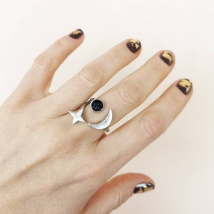 Black Tourmaline Celestial Ring: Adjustable Sun Moon Star Jewelry image 4