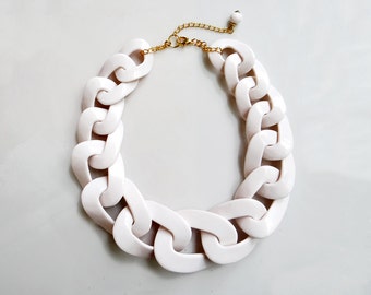 White Chain Statement Necklace, Oversized Chunky Chain Necklace, White Short Necklace