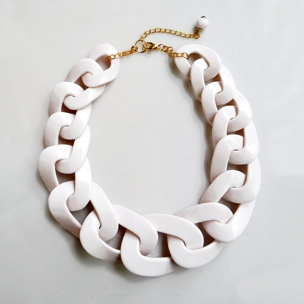 White Chain Statement Necklace, Oversized Chunky Chain Necklace, White Short Necklace