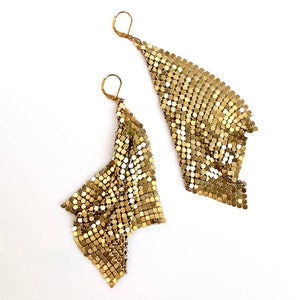 Brass Mesh Statement Earrings, Liquid Metal Party Disco Earrings, Clip on Earrings image 2