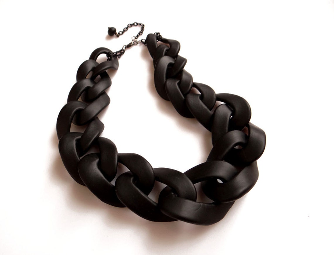 Black Chain Link Necklace Oversized Statement Necklace Black Etsy