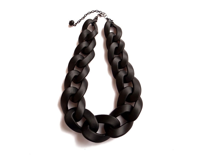 Black Chain Link Necklace, Oversized Statement Necklace, Black Necklace, Fashion Necklace Gift for Her image 2