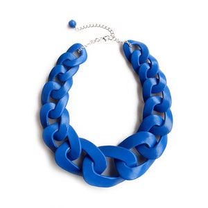 Navy Blue Chain Link Necklace, Chunky Blue Statement Necklace,