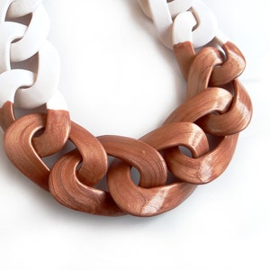 Chunky Rose Gold Necklace, Statement Necklace, Polymer Clay Necklace in white and rose gold image 2