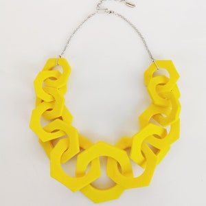 Yellow Chunky Link Necklace, Irregular Hex Link Necklace, Geometric Hexagon Statement Necklace