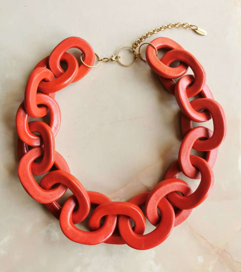 Red Bottega Chain Necklace Brick Red Huge Chain Link - Etsy