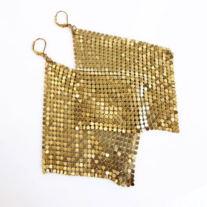 Brass Mesh Statement Earrings, Liquid Metal Party Disco Earrings, Clip on Earrings image 4