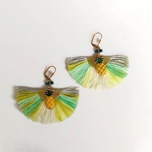 Pineapple Tassel Earrings, Fruit Earrings, Tropical Earrings, Trending Summer Jewelry, Mint Yellow Earrings image 5
