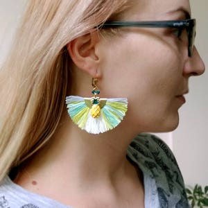 Pineapple Tassel Earrings, Fruit Earrings, Tropical Earrings, Trending Summer Jewelry, Mint Yellow Earrings image 7