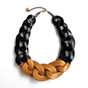 Schwarz Gold Statement Halskette, Chunky Halskette, zweifarbige Lätzchen Halskette