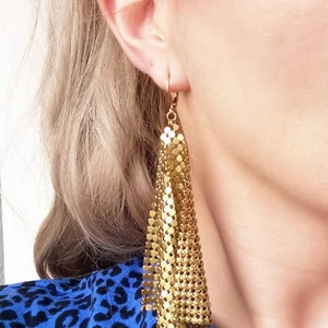 Brass Mesh Statement Earrings, Liquid Metal Party Disco Earrings, Clip on Earrings image 3