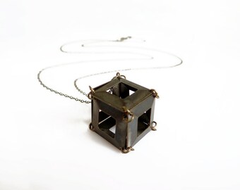 Unisex Cube Necklace, Boyfriend Gift Mens Necklace, Industrial Necklace, Brutalist Necklace