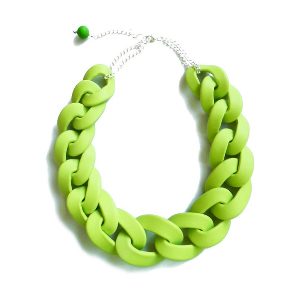 Collier de lien de chaîne vert pomme, collier de déclaration surdimensionné, collier d'été