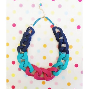 Bright Chunky Statement Necklace, Blue Pink Chain Necklace, Colorful Color Block Polymer Clay Necklace image 5