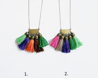 Boho Tassel Necklace, Long Colorful Necklace, Fringe Necklace