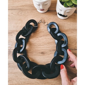 Really Big Black Chain Link Necklace, Huge Chunky Contemporary Polymer Clay Statement Necklace image 10