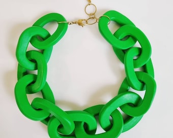 Huge Green Bottega Chain Necklace, Oversized Chain Link Statement Necklace Polymer Clay