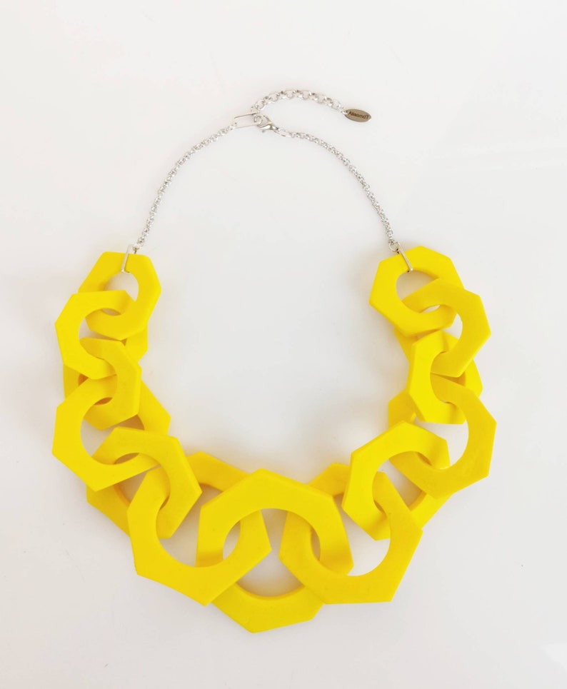 Yellow Chunky Necklace Link Necklace Geometric Statement Etsy UK
