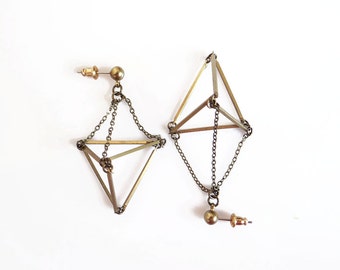 Geometric Statement Earrings, Himmeli Dangle Earrings, Pyramid Cage Earrings