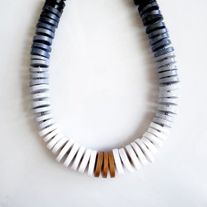 Chunky Statement Necklace, Black and White polymer Necklace, Modern Ombre Bib Necklace, Chunky Necklace image 4