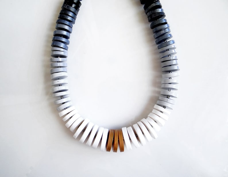 Chunky Statement Necklace, Black and White polymer Necklace, Modern Ombre Bib Necklace, Chunky Necklace image 4