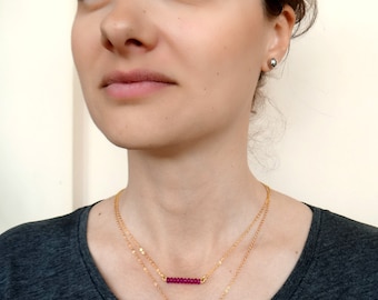 Gold Jade Crystal Bar Necklace: Delicate Layering Necklace
