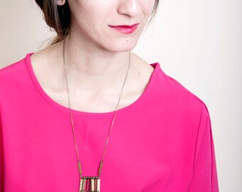 Geometric Statement Necklace, Minimalist Ladder Necklace, Pyrite Brass Necklace