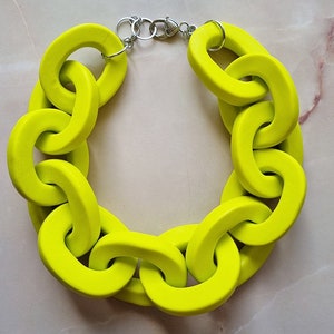 Amalfi Lemon Gigantic Chain Necklace, Huge Lime Yellow Chain Link Necklace, Polymer Clay Statement Necklace