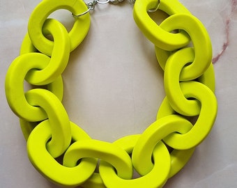 Amalfi Lemon Gigantic Chain Necklace, Huge Lime Yellow Chain Link Necklace, Polymer Clay Statement Necklace