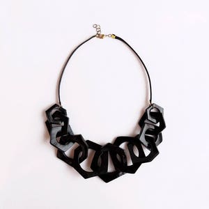 Handmade Black Polymer Clay Statement Necklace: Chunky Geometric Link Jewelry