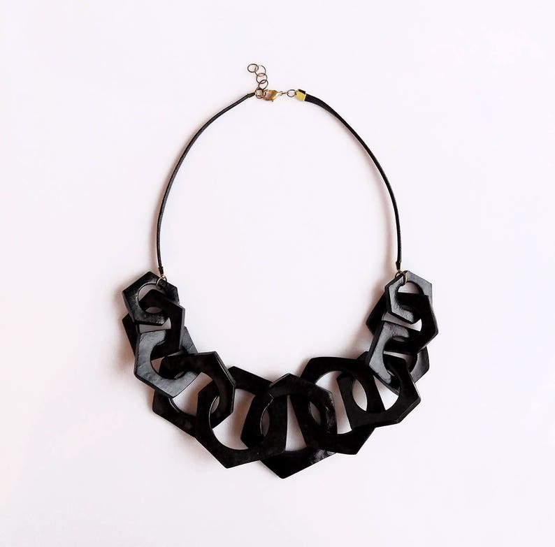 Black Statement Necklace Black Bib Necklace Chunky Link Etsy