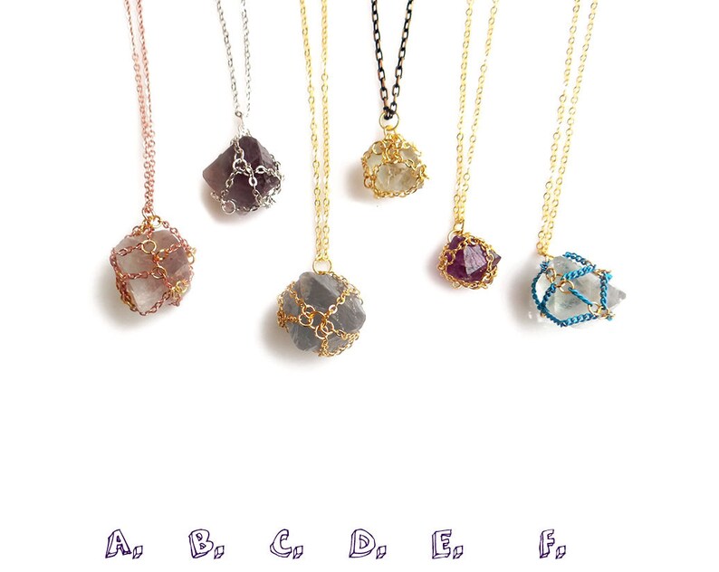 Wrapped Crystal Necklace Crystal Cage Necklace Fluorite Etsy