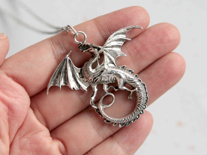 in vintage silver color N340 Dragon Necklace