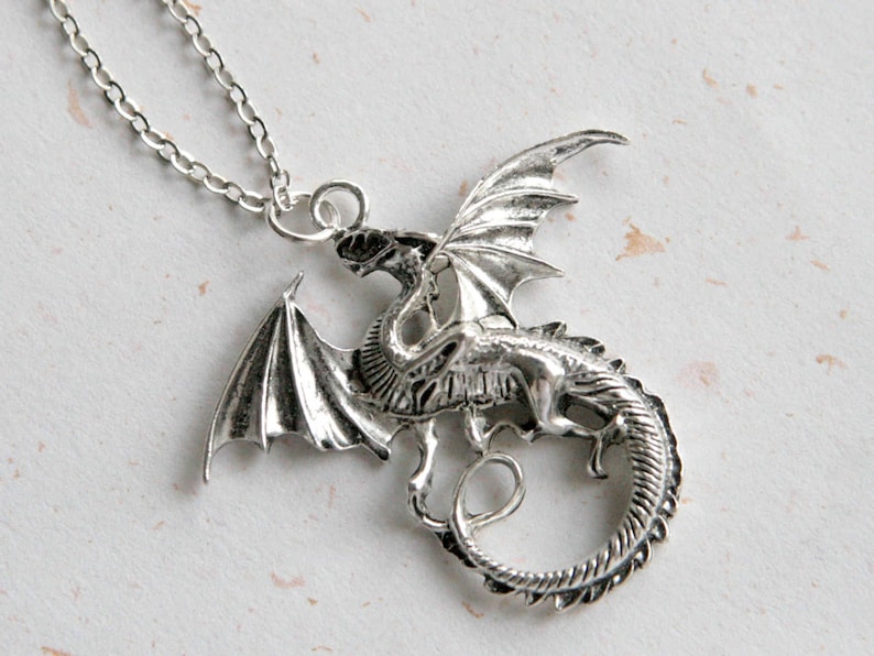 in vintage silver color N340 Dragon Necklace