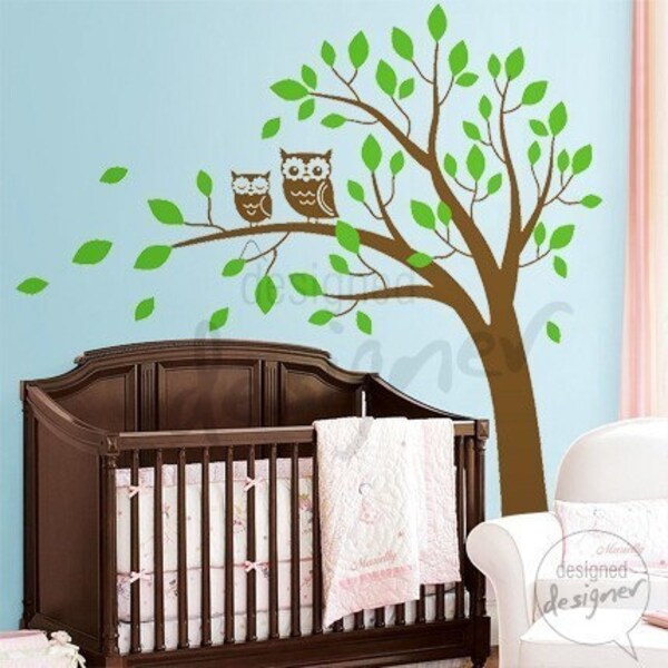 Vinyl Wall Sticker Decal Art - Owls on Big Tree - Nursery Baby Kid - dd1039