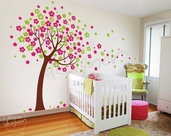 Kids Nursery Vinyl Wall Sticker Decal Art - Trailing Cherry Blossom Tree - dd1012