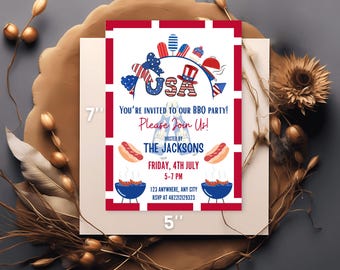Custom 4th of July BBQ Invitation: Patriotic Party, 5x7 (PDF/JPG Digital & Printable Card)