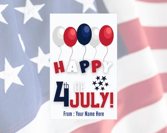 Etiquetas de regalo personalizadas para el 4 de julio, imprimibles y digitales para el Día de la Independencia, 2x3 pulgadas.