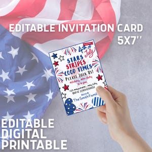 4th Of July Editable Invitation Card 5x7’’ Printable&Digital Use, Patriotic Party, Independence Day- Custom Available