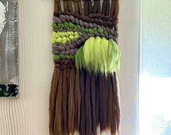 Handgewebter Wandbehang aus Merino-Wolle: 102x17 cm