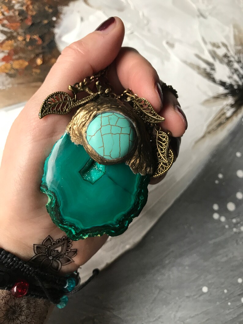 Crystals /& Spirit Quartz Necklace Druzy Agate Gemstone Pendant Bronze Aura Boho Hippie Pendant Mother Nature Forest Fairy Pendant Fantasy