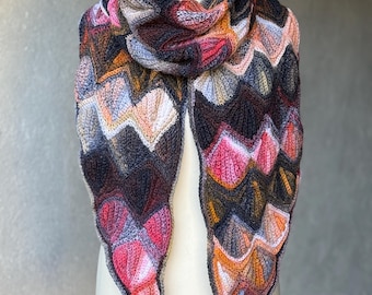 Cachecol de Crochê Gradiente Feito à Mão: Xale Preto Rosa Multicolorido