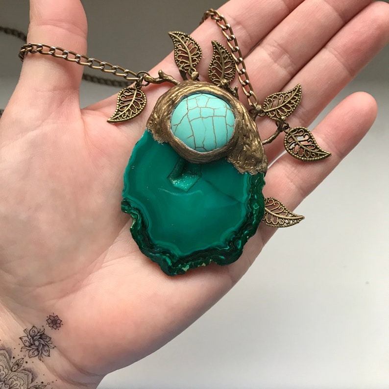 Crystals /& Spirit Quartz Necklace Druzy Agate Gemstone Pendant Bronze Aura Boho Hippie Pendant Mother Nature Forest Fairy Pendant Fantasy